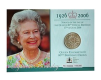 Tristan da Cunha, 2006 £5 Five Pounds Crown, struck to commemorate Queen Elizabeth II 80th Birthday, Sealed in Card of issue, UNC