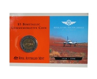 Australian, $5 Five dollar 1998 Bimetallic Coin Commemorating 'The Royal Flying Doctor Service' Mint Sealed Card UNC