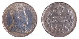 Canada, 1903 Silver 5 Cents, struck without an 'H' at the Royal Mint London, thus Scarce, aVF