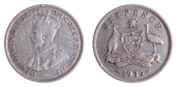 Australian, 1936 Sterling silver Sixpence, scarce aVF ek