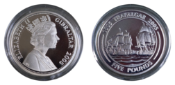 Gibraltar, 2005 Five Pounds, Bicentenary '1805 TRAFALGAR 2005' "Trafalgar - The First Engagement" Silver Proof, FDC