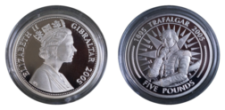 Gibraltar, 2005 Five Pounds, Bicentenary '1805 TRAFALGAR 2005' "Admiral Cuthbert Collingwood" Silver Proof, FDC