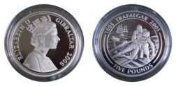 Gibraltar, 2005 Five Pounds, Bicentenary '1805 TRAFALGAR 2005' "Santa Cruz de Tenerife" Silver Proof, FDC