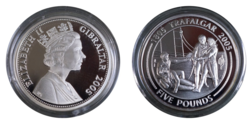 Gibraltar, 2005 Five Pounds, Bicentenary '1805 TRAFALGAR 2005' "Battle of Cape St Vincent" Silver Proof, FDC