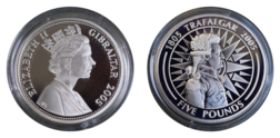 Gibraltar, 2005 Five Pounds, £5 Bicentenary '1805 TRAFALGAR 2005' "Admiral Villeneuve" Silver Proof, FDC