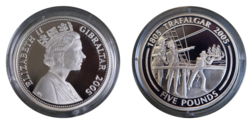 Gibraltar, 2005 Five Pounds, Five Pounds, Bicentenary '1805 TRAFALGAR 2005' "Race and Chase - Summer 1805" Silver Proof, FDC