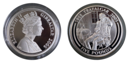 Gibraltar, 2005 Five Pounds, Bicentenary '1805 TRAFALGAR 2005' "The Letters of Nelson" Silver Proof, FDC