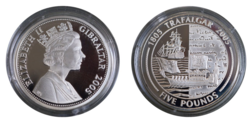 Gibraltar, 2005 Five Pounds, Bicentenary '1805 TRAFALGAR 2005' "Nelson's Funeral Procession" Silver Proof, FDC