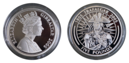 Gibraltar, 2005 Five Pounds, Bicentenary '1805 TRAFALGAR 2005' "Vice Admiral Horatio Lord Nelson KB" Silver Proof, FDC