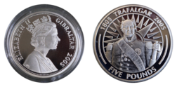 Gibraltar, 2005 Five Pounds, Bicentenary '1805 TRAFALGAR 2005' "Lt. Thomas Masterman Hardy" Silver Proof, FDC