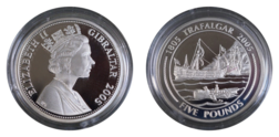 Gibraltar, 2005  Five Pounds, Bicentenary '1805 TRAFALGAR 2005' "Battle of the Nile" Silver Proof, FDC