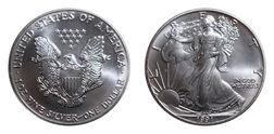 US, 1991 One Dollar, 1 ounce 0.999 silver Eagle, encapsulated, UNC reverse light toning