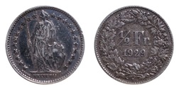 Switzerland, 1929B Silver 1/2 Franc, GF