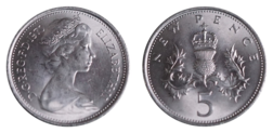 1970 Five Pence, aUNC