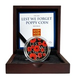 2016 Silver Proof with Colour Jersey £5 Coin Box + Certificate "Lest We Forget Poppy". FDC