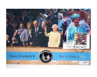 2002 Falkland Islands, Queen Elizabeth II Golden Jubilee 1952-2002 Silver Proof 50p Coin Sealed within a Large 1st Day Coin Cover 0078