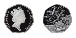 UK, 1994 Silver Proof 'Standard' D-Day Commemorative 1944-1994 Fifty Pence Coin in capsule only FDC