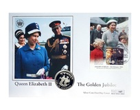 2002 Falkland Islands, Queen Elizabeth II Golden Jubilee 1952-2002 Silver Proof 50p Coin Sealed within a Large 1st Day Coin Cover 167
