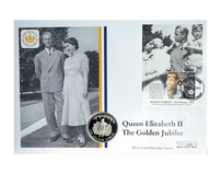 2002 Falkland Islands, Queen Elizabeth II Golden Jubilee 1952-2002 Silver Proof 50p Coin Sealed within a Large 1st Day Coin Cover 121