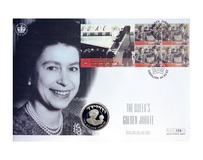 2002 Falkland Islands, Queen Elizabeth II Golden Jubilee 1952-2002 Silver Proof 50p Coin Sealed within a Large 1st Day Coin Cover 174