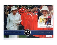 Australian, 2002 Queen Elizabeth II Golden Jubilee Silver Proof 50 Cents, First Day Cover, FDC