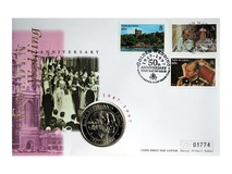 Turks & Caicos Islands, 1997 Golden Wedding Five Crowns, Cu-Ni Coin First Day Cover, Very Clean as Issued