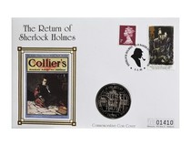 Gibraltar, One Crown 1994 The Return of Sherlock Holmes Series, "221 Baker Street" Mercury Coin Cover,  UNC