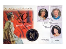 Gambia, 10 Dalasis 1996 Queen Elizabeth II "70th Birthday" Commeorative Cover Cover, as Issued UNC