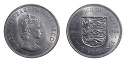 Jersey, Five Shilling 1966 Cu-Ni Crown, issued in capsule UNC