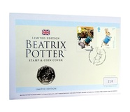 Beatrix Potter, 2017 Peter Rabbit, Brillaint Uncirculated Royal Mint 50 Pence Coin Cover, Choice Condition