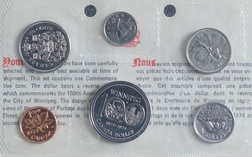 1974 Canada Brilliant Uncirculated (6-Coins) Dollar to Cent, sealed in a Pliofilm Packet