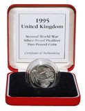 UK, 1995 £2  "End of The Second World War" Silver Piedfort Proof, Boxed with Royal Mint Certificate FDC