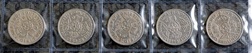 George VI Florins Set. (1947- 1951). 5- Coins, F-GF