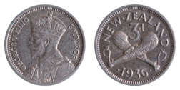 New Zealand, 1936 Silver 3d, VF