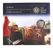 2009 £1 Brilliant Uncirculated coin Rev: 'Royal Arms' enclosed within a Royal Mint discriptive Folder, UNC