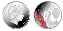New Zealand, 2012 Dollar, Queen Elizabeth II Diamond Jubilee Silver Proof in Capsule FDC