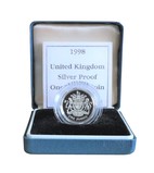 1998 UK One Pound Coin £1 Standard Silver Proof 'Royal Arms' Boxed with Certificate, FDC
