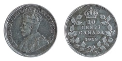 Canada, 1918 Silver 10 Cents, VF