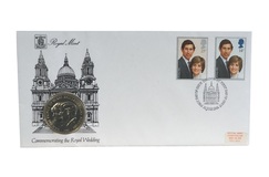 1981 Crown, First Day Coin Cover, Commemorating the Royal wedding, Royal Mint issue, UNC