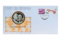 The Great Explorers Silver Medal Sterling Silver Proof Issue No 6 Vasco da Gama arrives in India, FDC