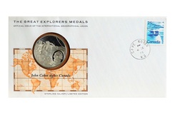 The Great Explorers Silver Medal Sterling Silver Proof Issue No 5. 'John Cabot sights Canada' FDC