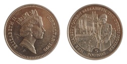 1995 Gibraltar £5 Five Pounds Virenium Coin 'Queen Mother' aUNC Encapsulated