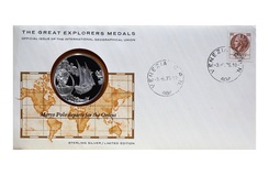 The Great Explorers Silver Medal Sterling Silver Proof Issue No 2. 'Marco Polo departs for the Orient' FDC