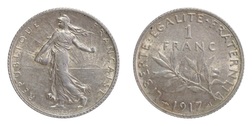 France, 1917 Silver 1 Franc, RGVF