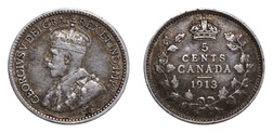 Canada, 1913 Silver 5 Cents, GF