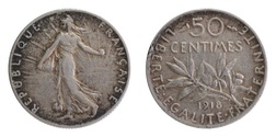 France, 1918 Silver 50 Centimes, FAIR