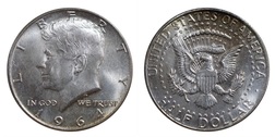 US, 1964 Silver Half-Dollar Kennedy, GEF