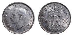 1938 Sixpence, aEF scarce
