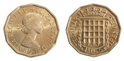 1965  Threepence (Brass) UNC