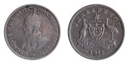 Australian, 1911 Sterling silver Threepence, GF